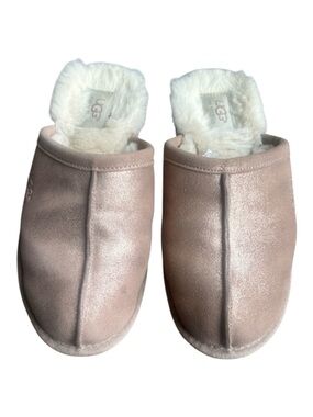UGG Pearle Sparkle Slippers Rose Gold Metallic Sheepskin Lined Women’s Size 8